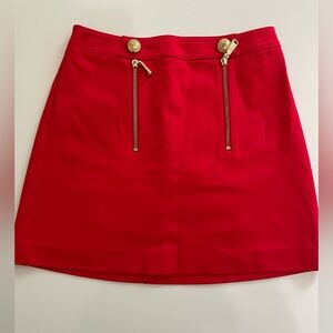 Express Red Mini Skirt with Gold Zipper & Lion Button Detail - Size 2